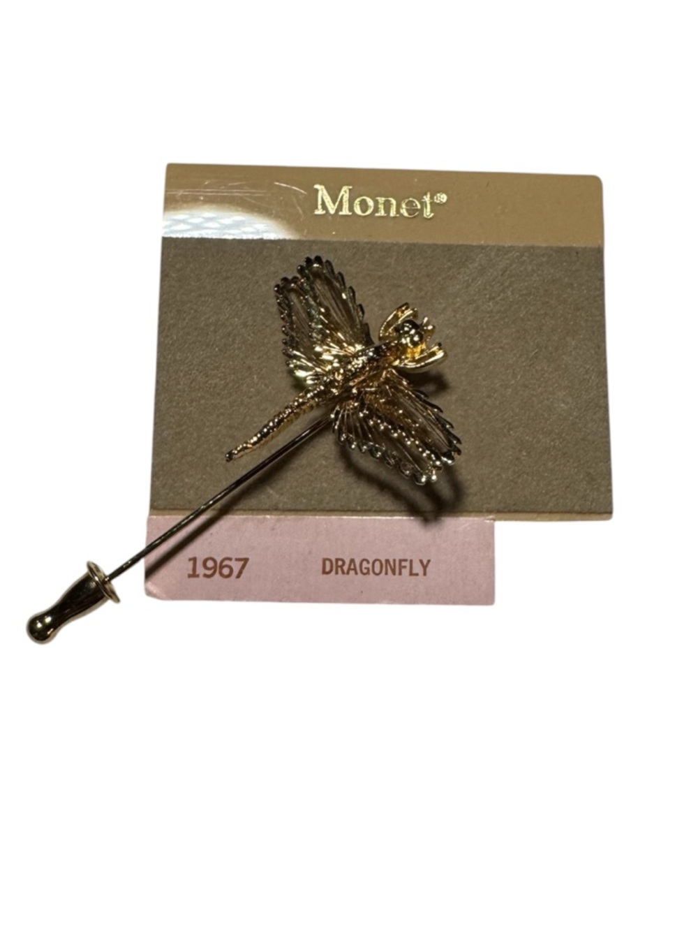 NWT! Vintage Monet Gold Tone Dragonfly Stick Pin | Hat Pin | Brooch - Style 1967